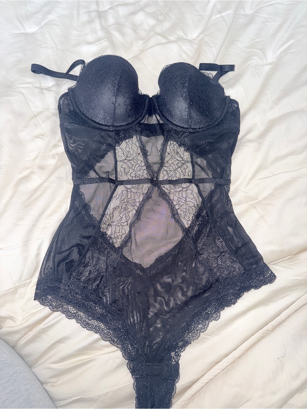 H&M Black Lace Sheer Bodysuit Chemise
